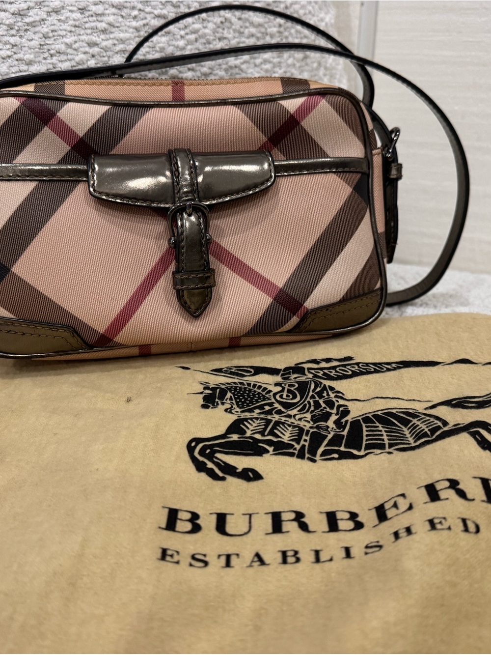 Authentic Burberry Pink and Brown Check Messenger Crossbody